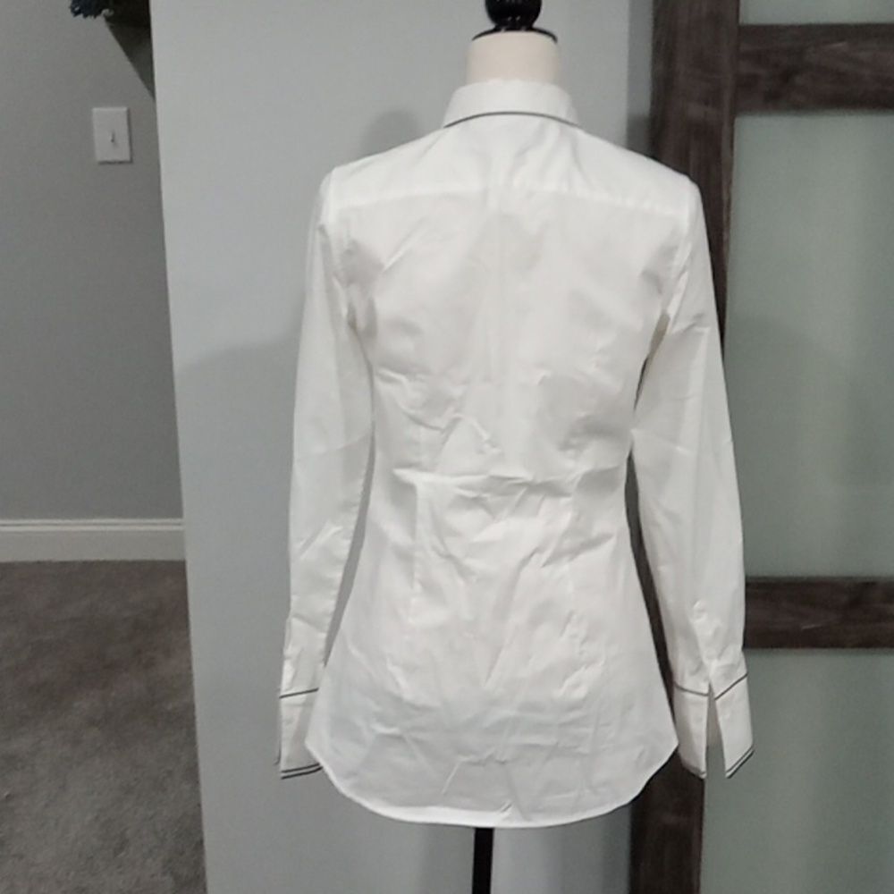 Banana Republic Riley Ember White Button-Up  Shirt with Black Trim Size 4 Tall - Picture 3 of 3
